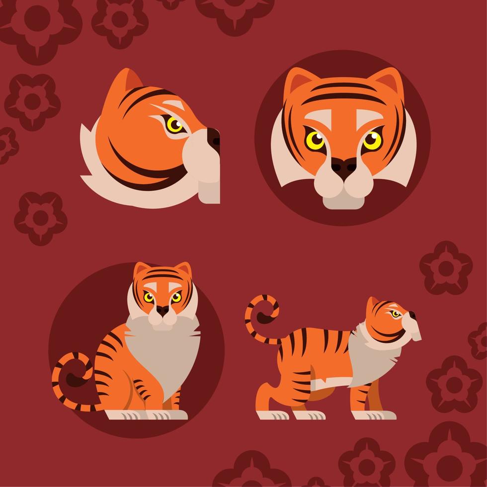 four chinese new year tigers vector