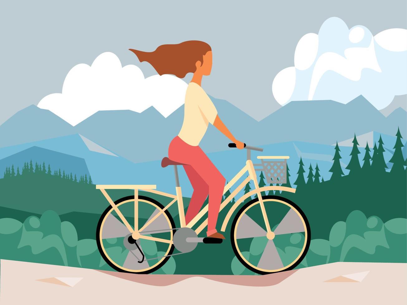 chica en escena de bicicleta vector