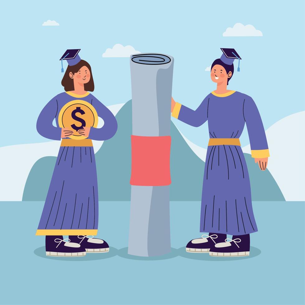 students graduates with diploma vector