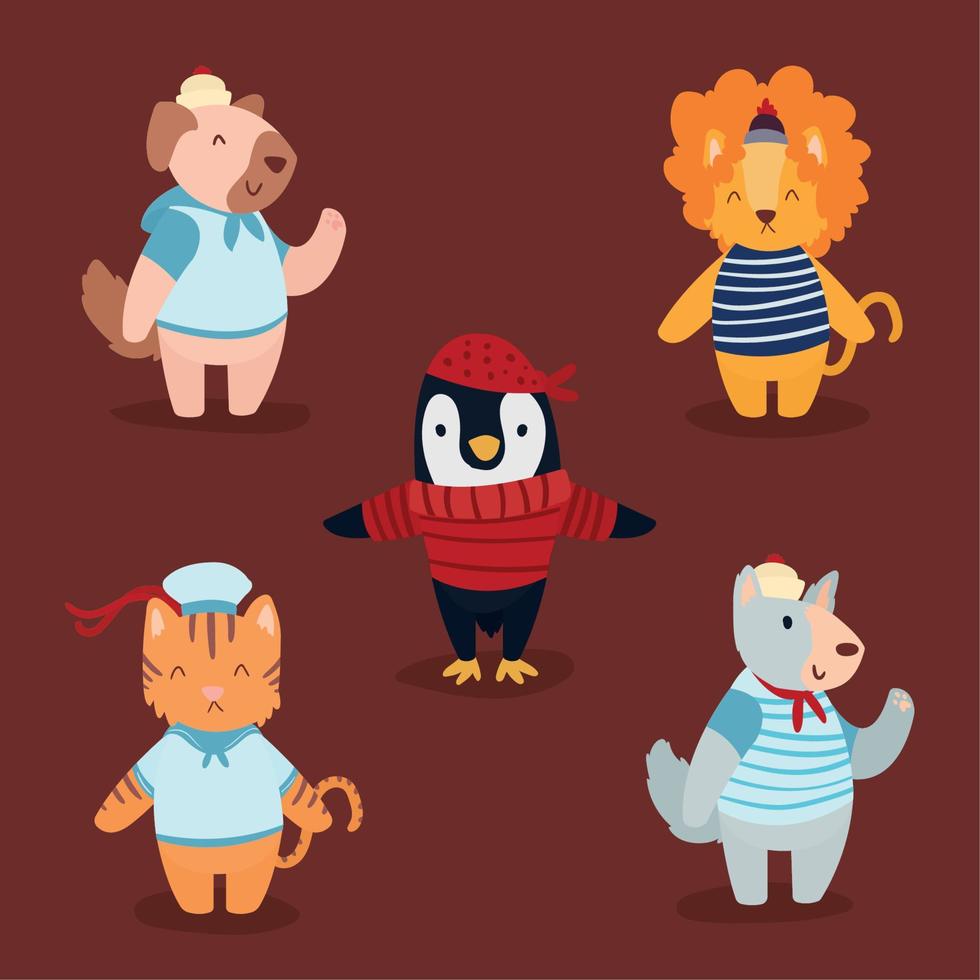 five animals sailors vector