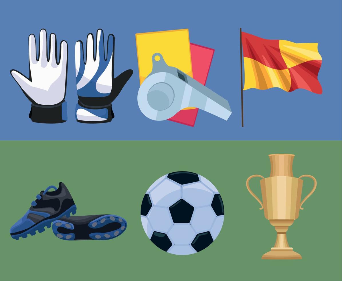 seis iconos de fútbol soccer vector