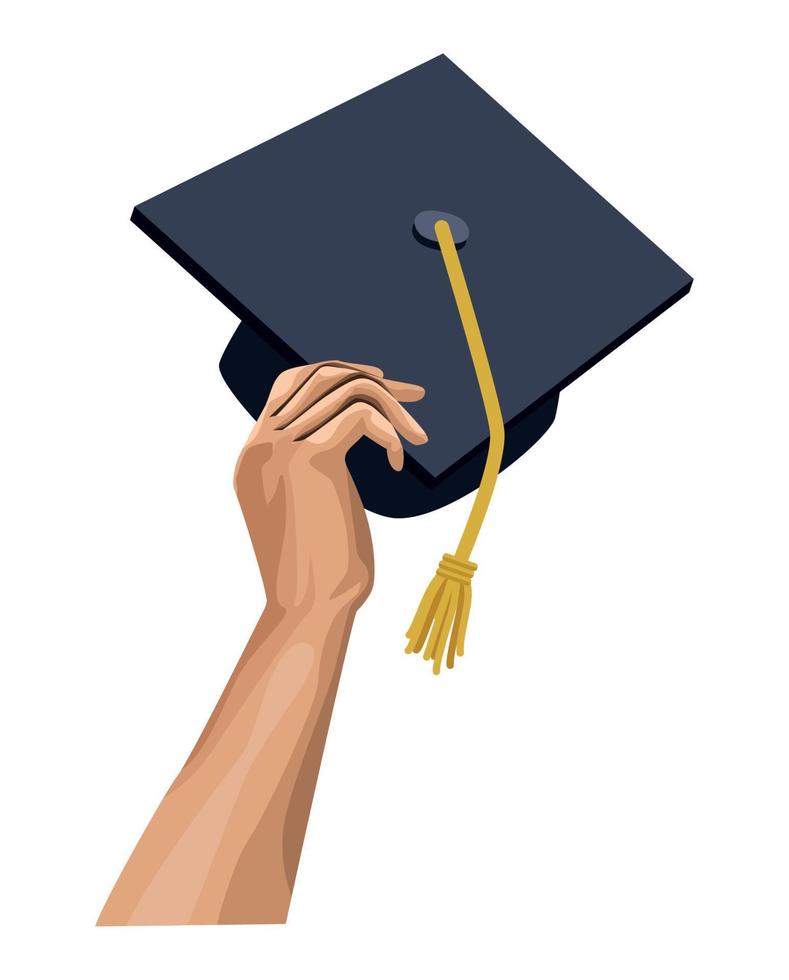 hand lifting graduation hat vector