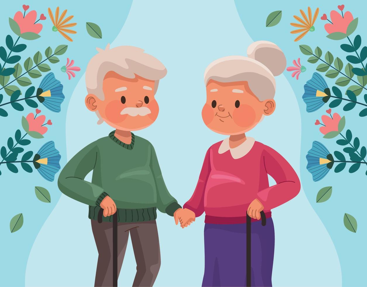 grandfathers couple with floral frame vector