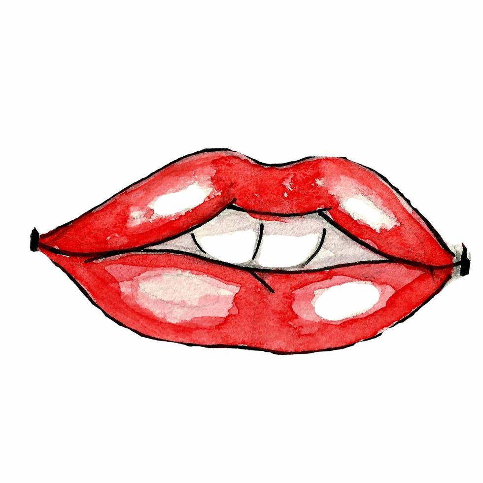 labios rojos acuarela. ilustración de moda vectorial pintada a mano. besar los labios. vector