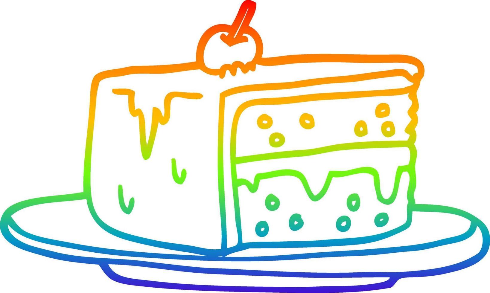 rainbow gradient line drawing cartoon slice of cake vector