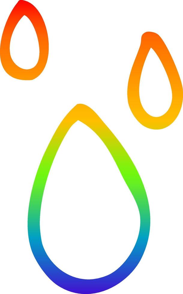 gotas de lluvia de dibujos animados de dibujo de línea de gradiente de arco iris vector