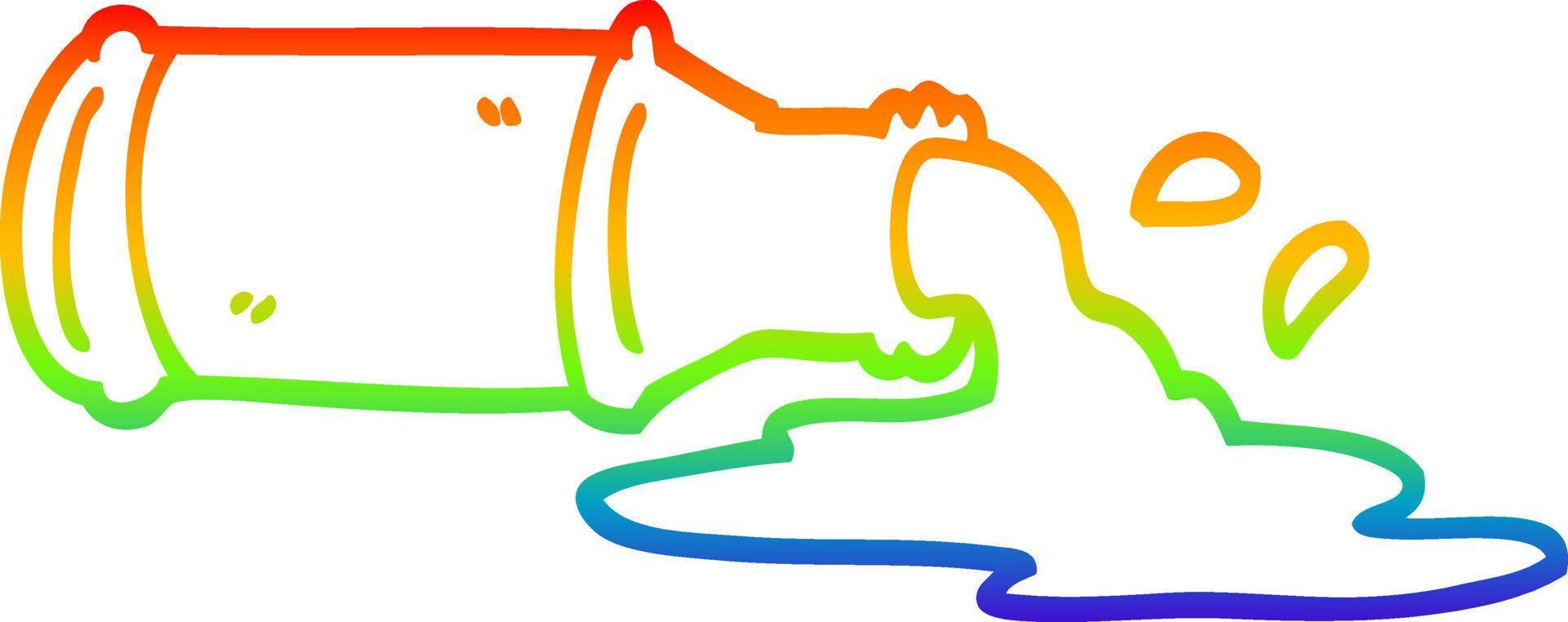 dibujo de línea de gradiente de arco iris cerveza derramada de dibujos animados vector