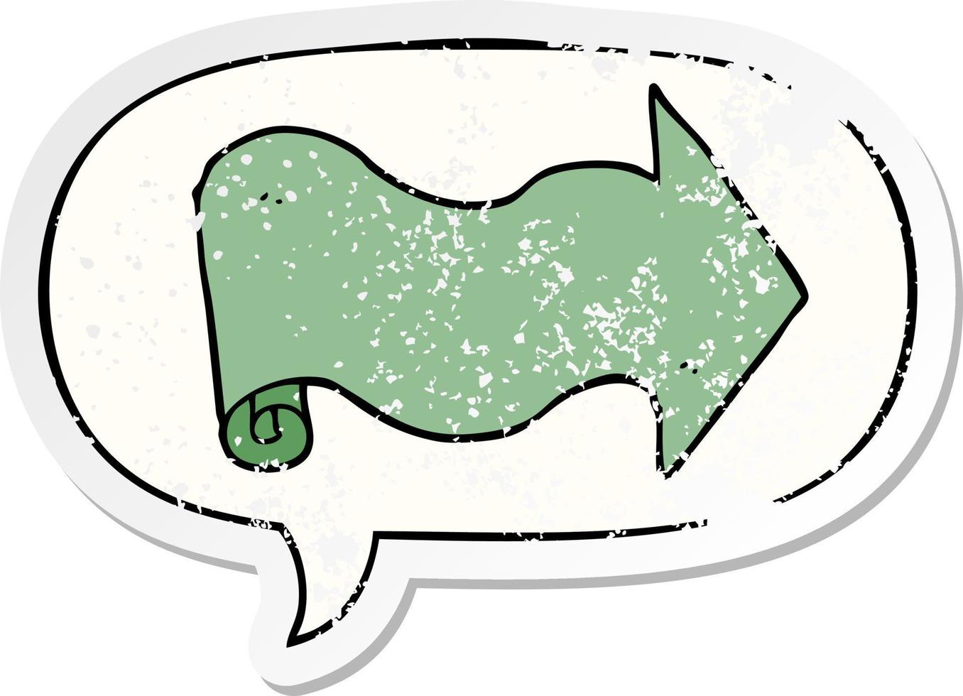 cartoon arrow and speech bubble distressed sticker vector