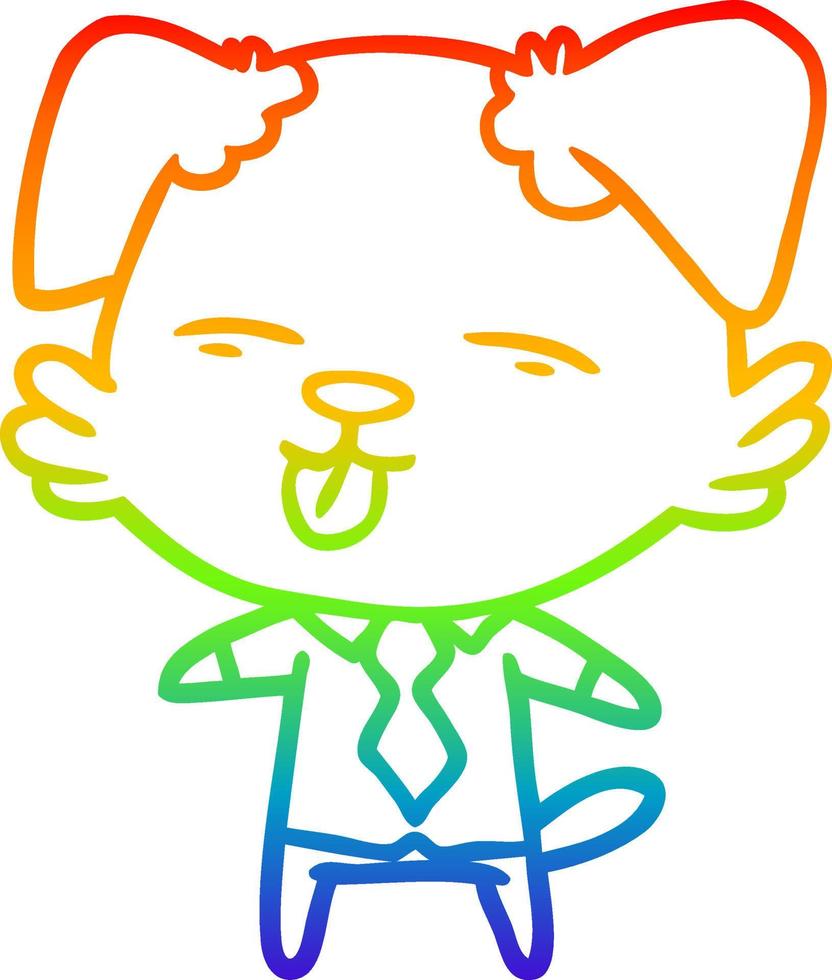 rainbow gradient line drawing cartoon dog in shirt and tie vector