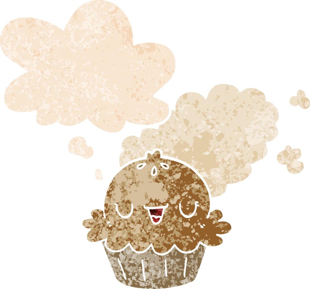 cute cartoon pie and thought bubble in retro textured style vector
