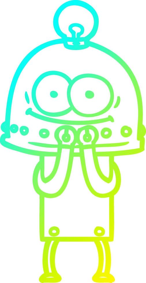 cold gradient line drawing happy carton robot with light bulb vector