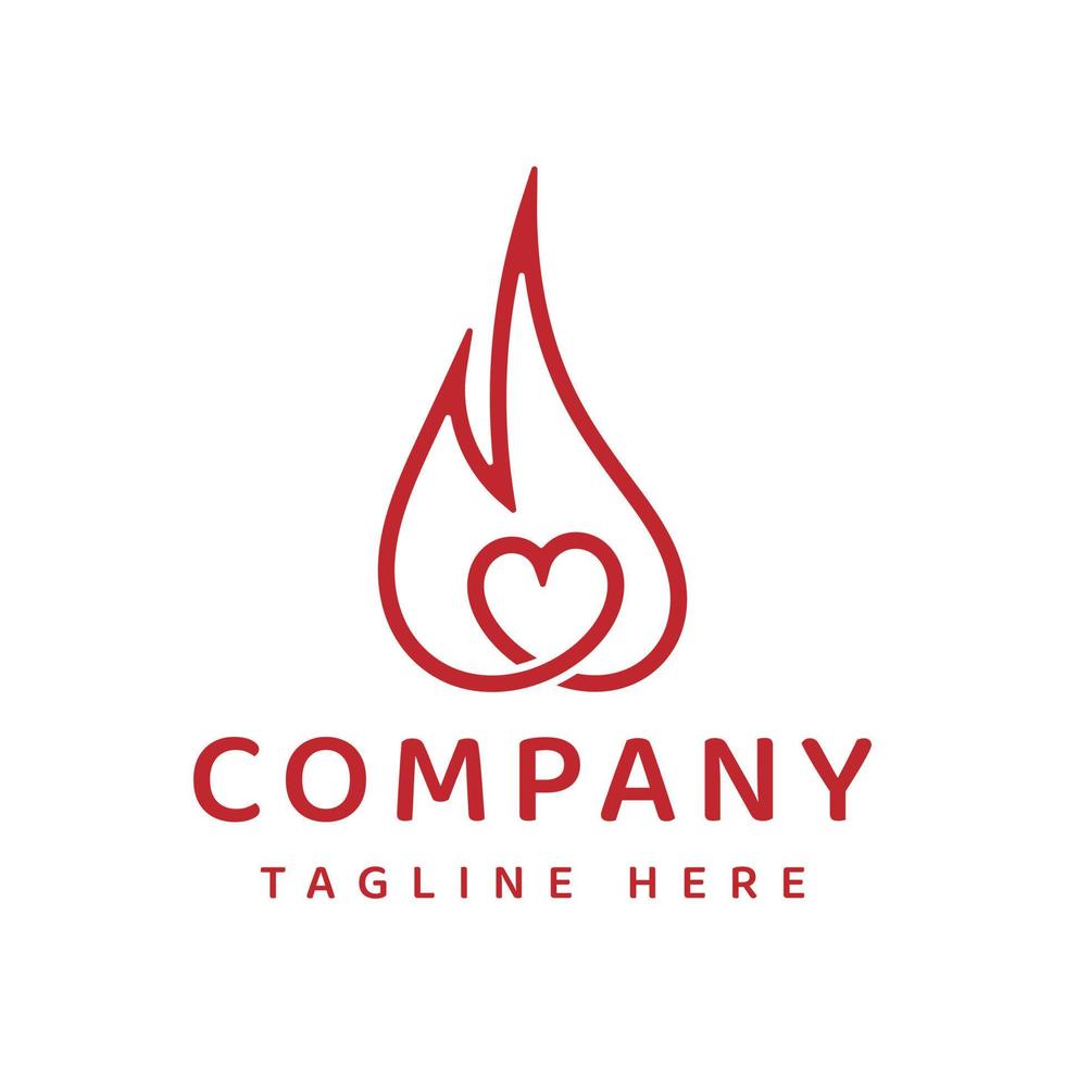 love and fire in line style logo design vector