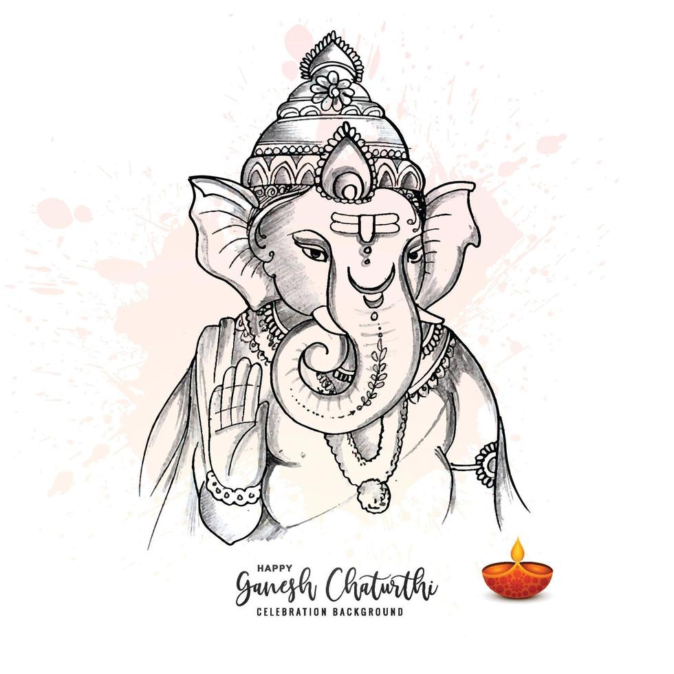 Hand draw sketch lord ganesh chaturthi beautiful holiday card background vector
