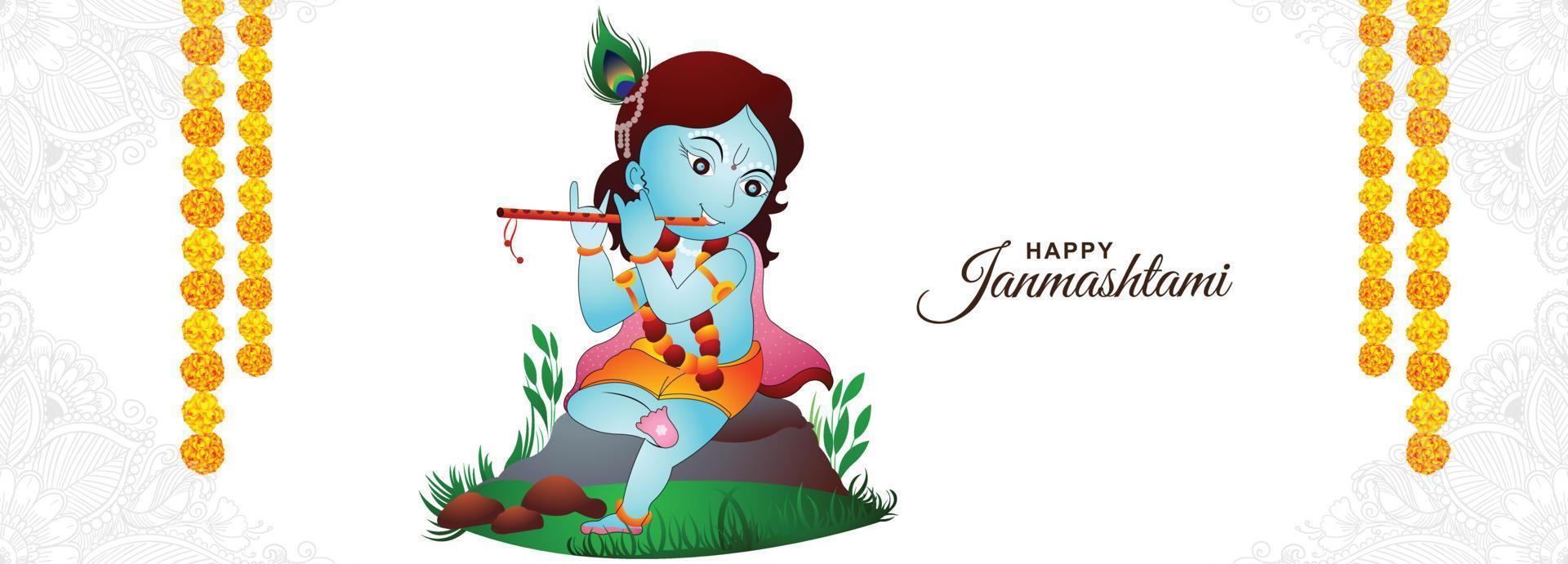 diseño de celebración de banner de festival indio feliz janmashtami vector