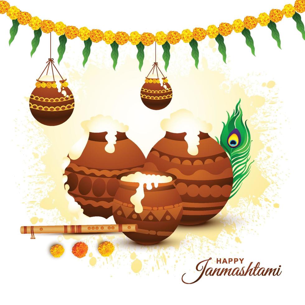 Happy janmashtami indian festival dahi handi celebration holiday background vector