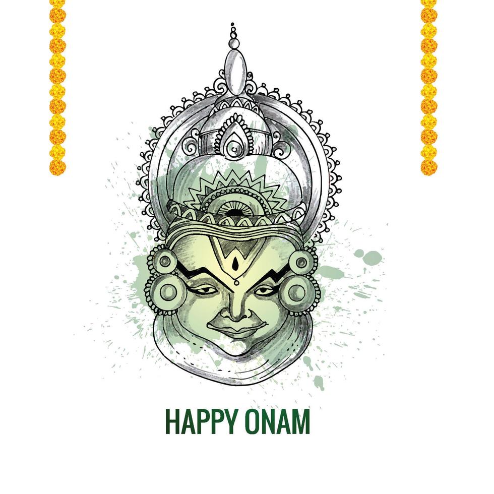 dibujar a mano feliz onam kathakali ilustración en diseño de boceto vector