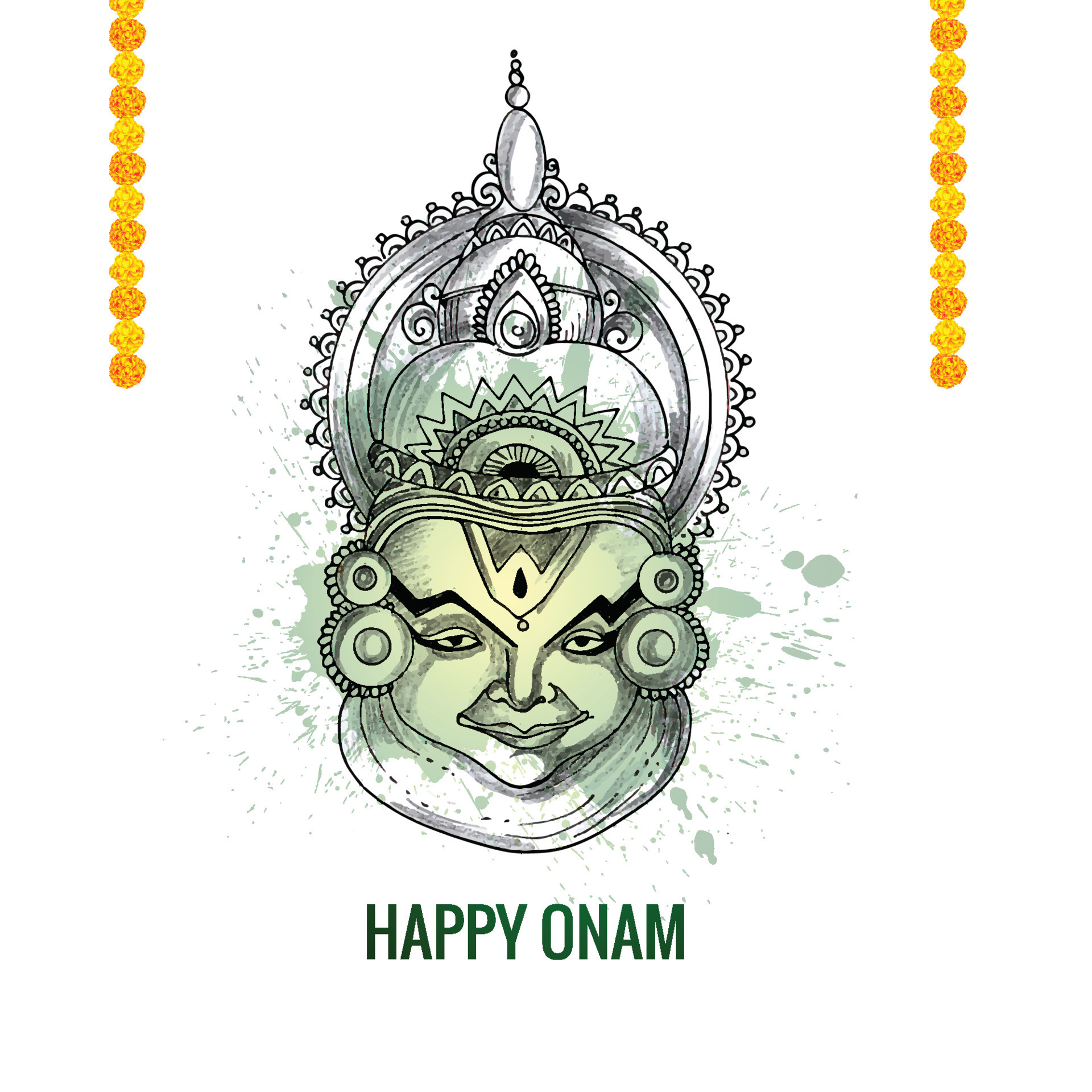 Hand draw happy onam kathakali illustration on sketch design 10521659