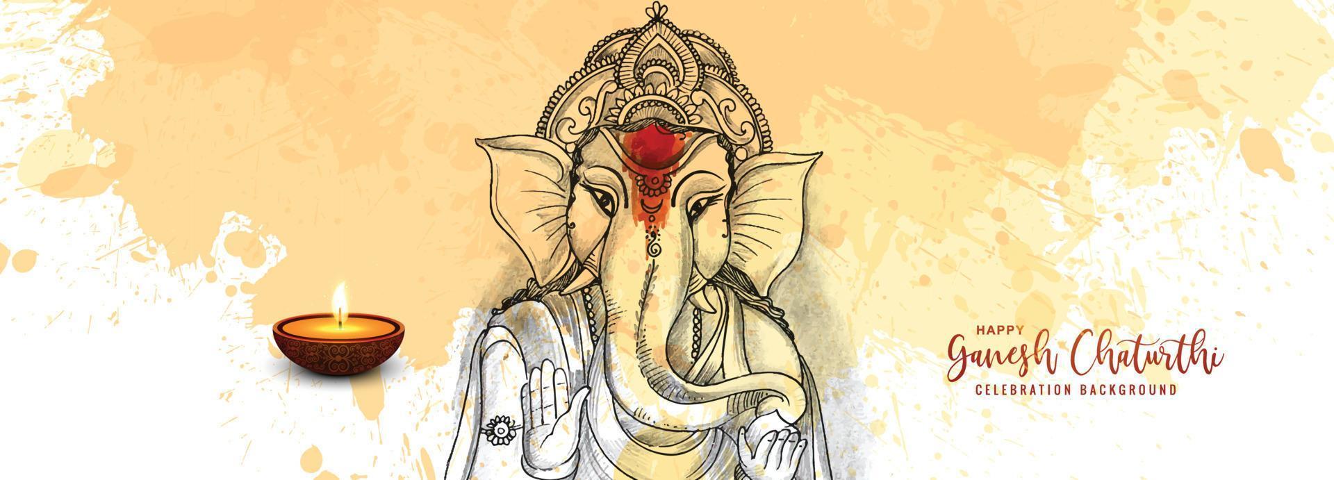 Hand draw sketch lord ganesh chaturthi beautiful holiday banner design vector