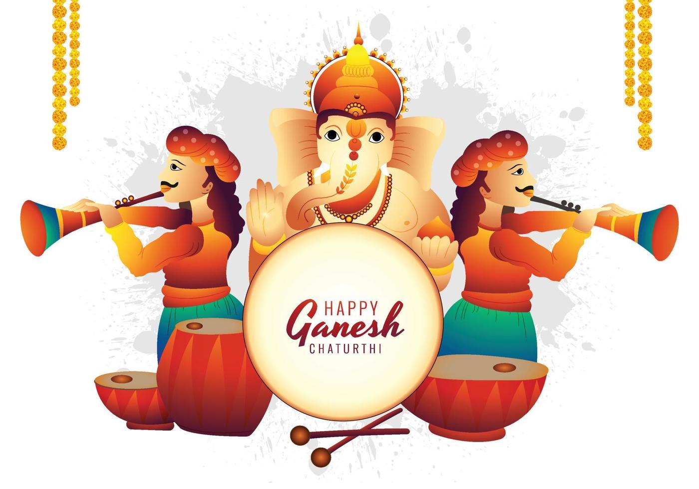 Happy ganesh chaturthi celebration with prayer to lord ganesha card background vector