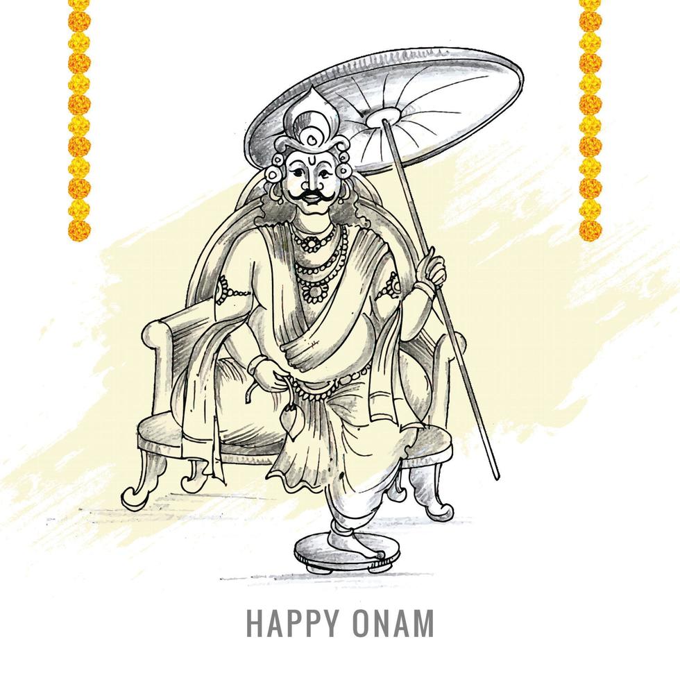 Hand draw happy onam festival of south india on card holiday sketch design vector