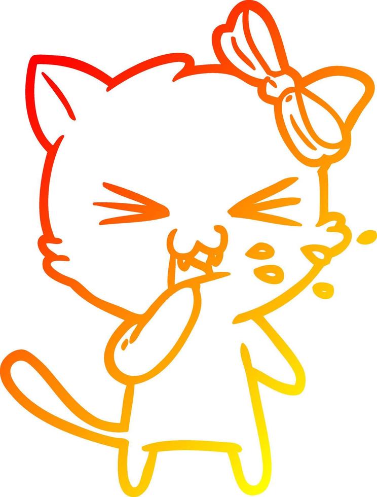 warm gradient line drawing cartoon cat vector