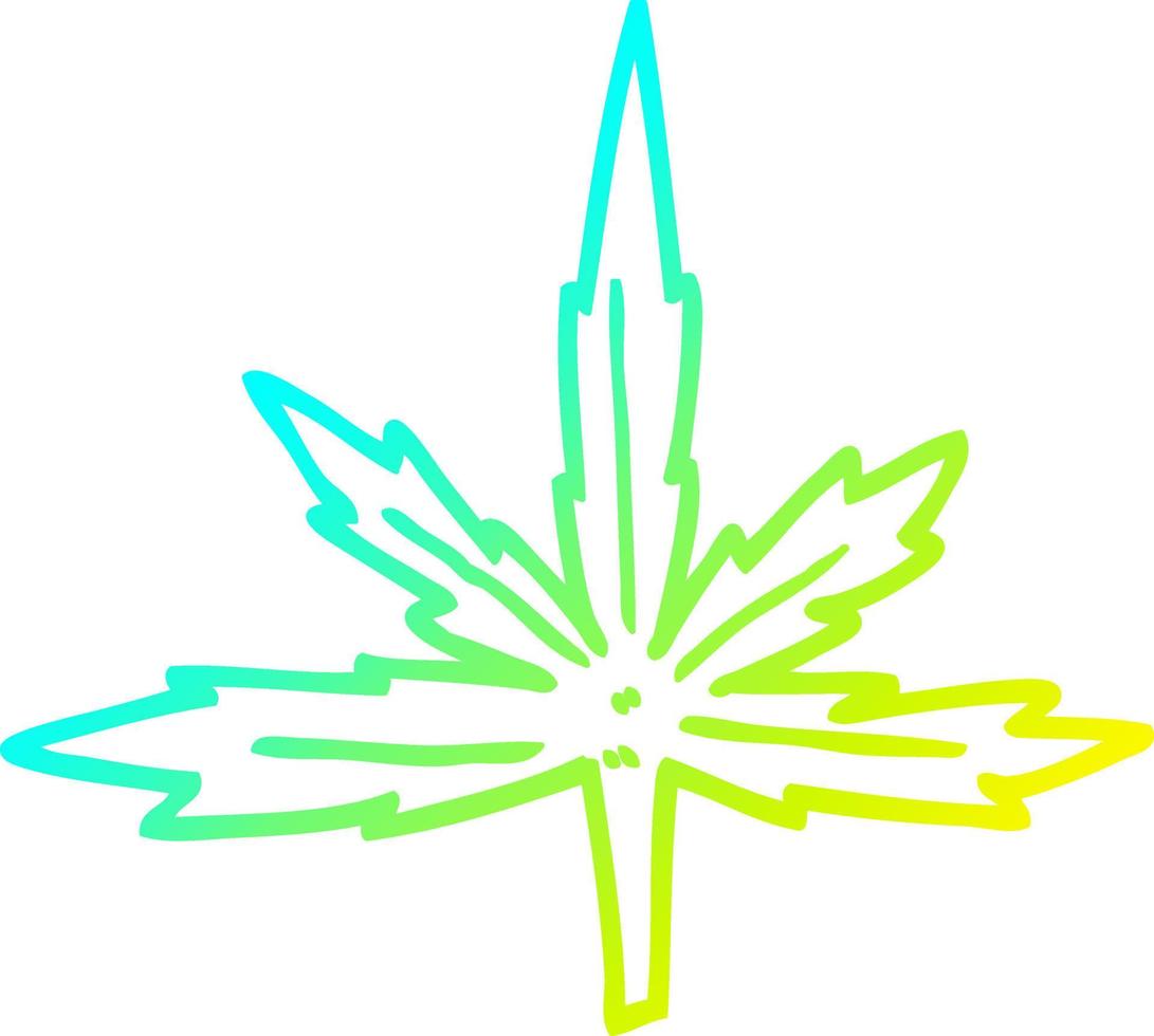 línea de gradiente frío dibujo hoja de marihuana de dibujos animados vector