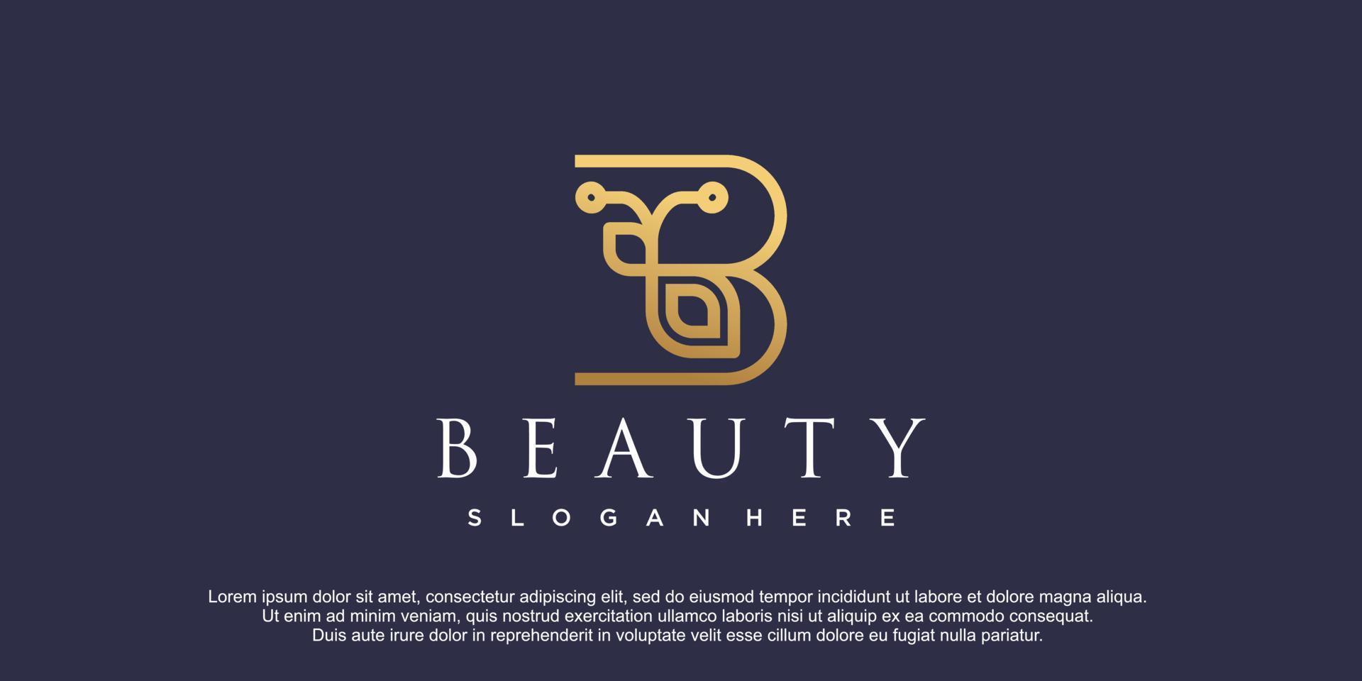 luxury initial b with butterfly concept design vector