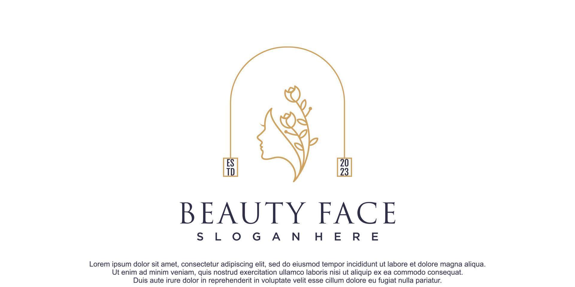 Beauty women face logo design with line art and flower concept for beauty business vector