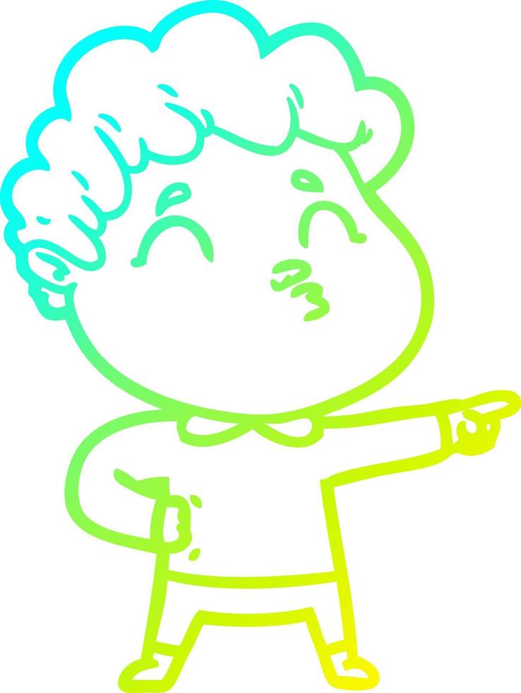 cold gradient line drawing cartoon man pouting vector