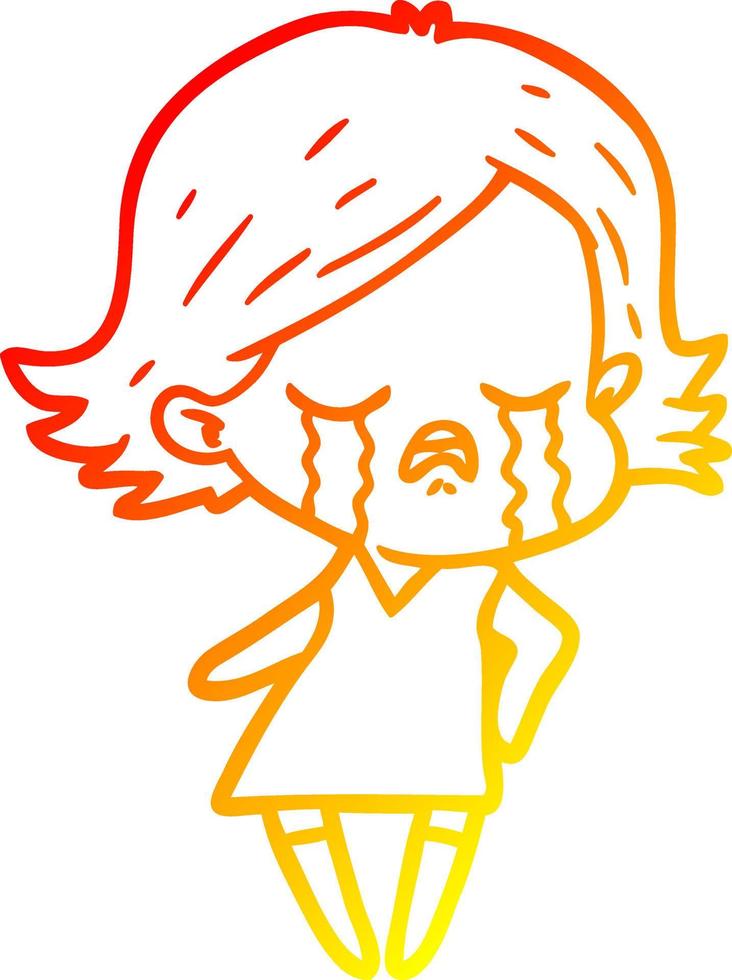 warm gradient line drawing cartoon girl crying vector