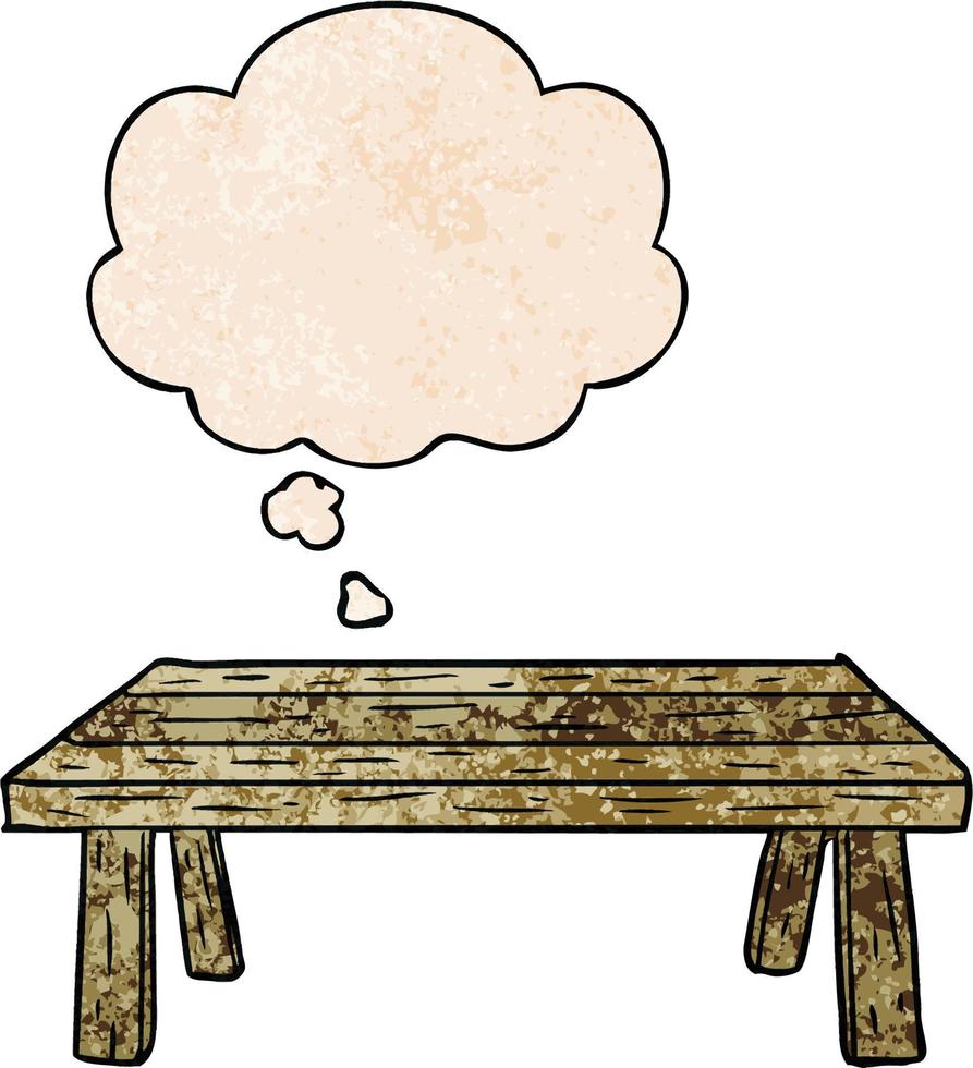 cartoon table and thought bubble in grunge texture pattern style vector