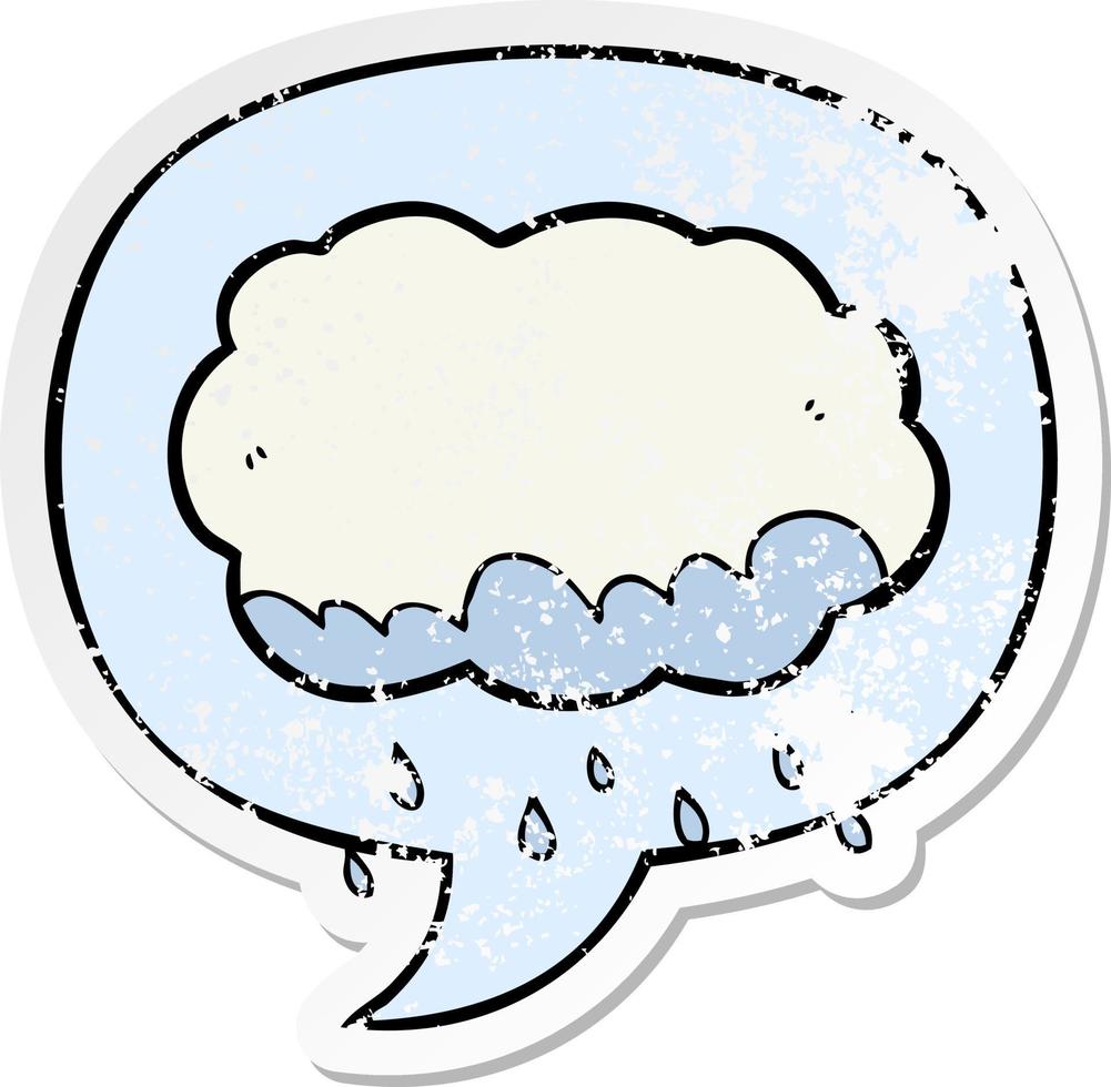 cartoon rain cloud and speech bubble distressed sticker vector