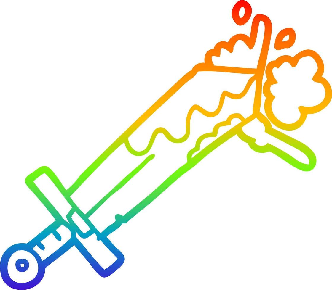 rainbow gradient line drawing bloody cartoon sword vector