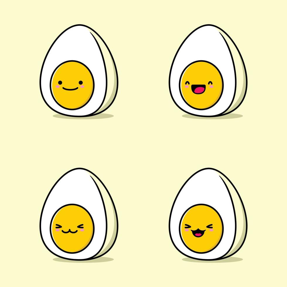 vector illustration of cute boiled egg emoji
