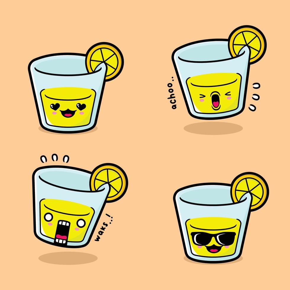 vector illustration of cute lemonade emoji