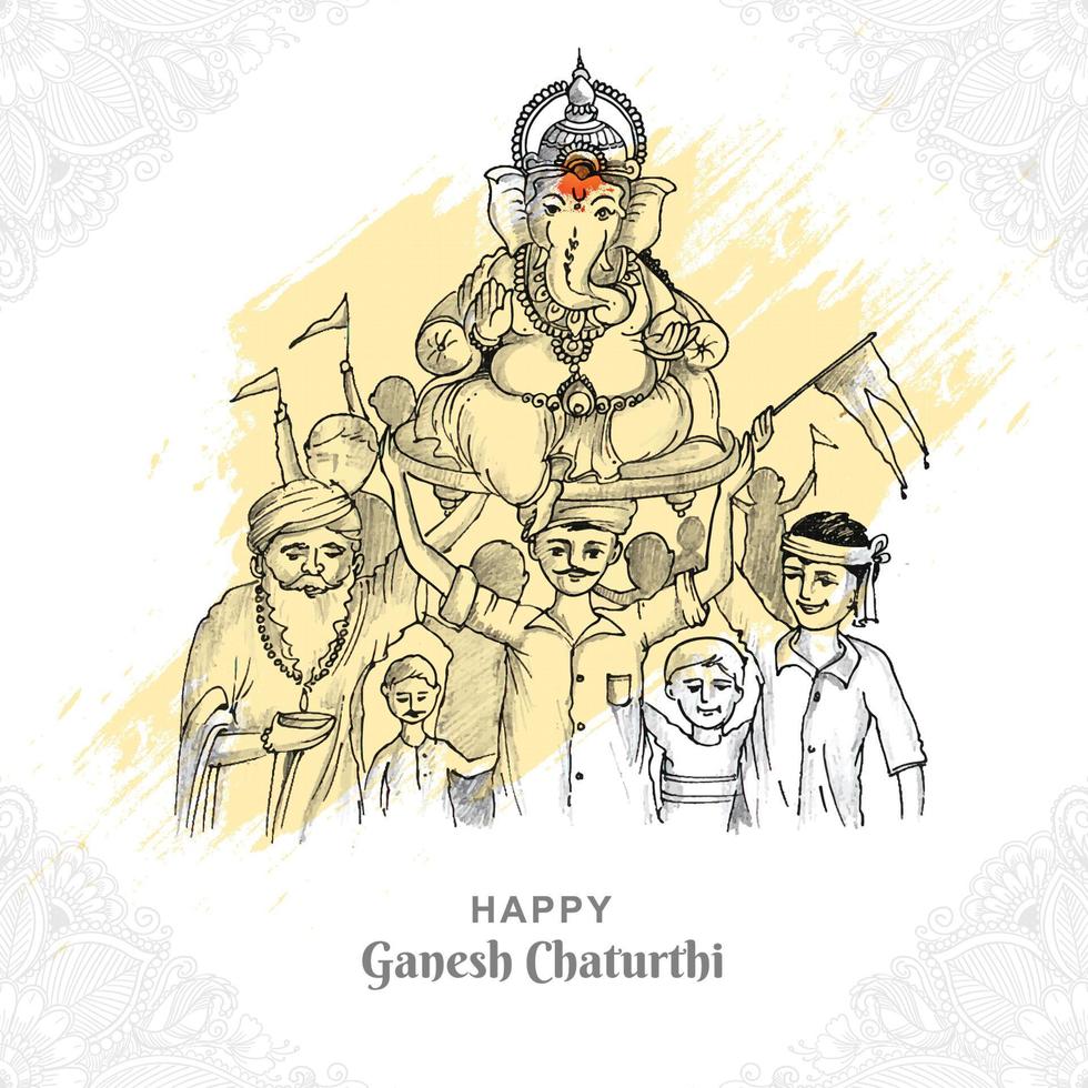 Hand draw sketch lord ganesh chaturthi beautiful holiday card background vector