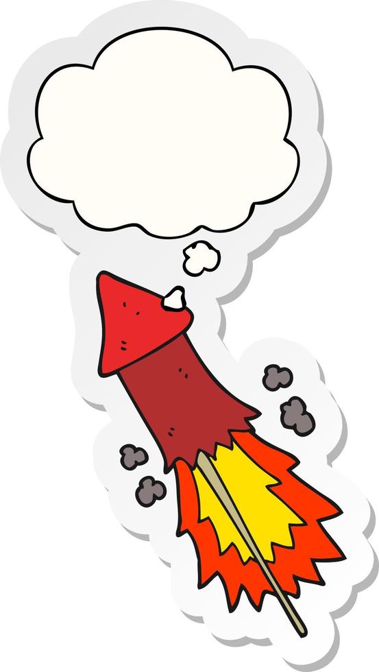 cartoon firework and thought bubble as a printed sticker vector