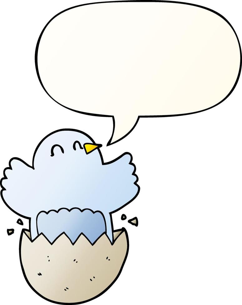cartoon hatching chicken and speech bubble in smooth gradient style vector