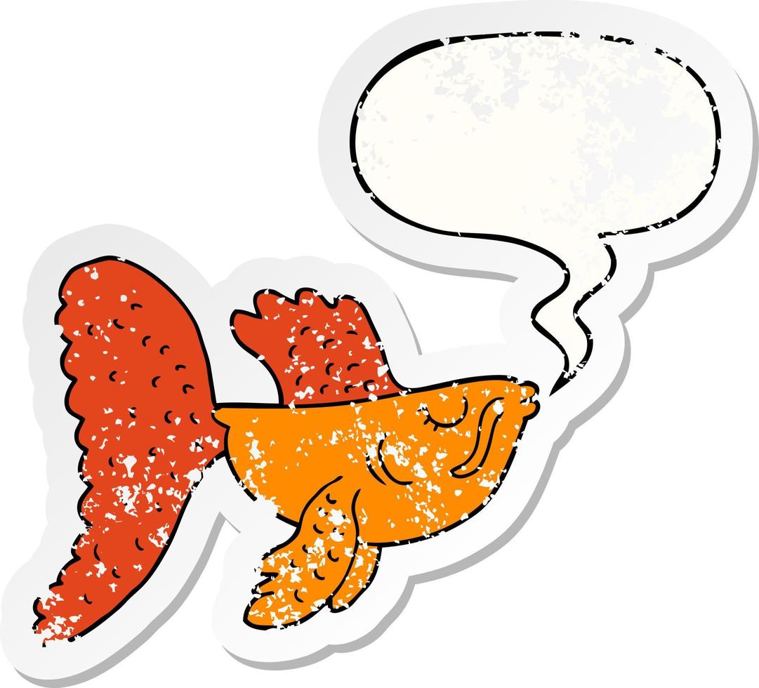 cartoon chinese fighting fish and speech bubble distressed sticker vector