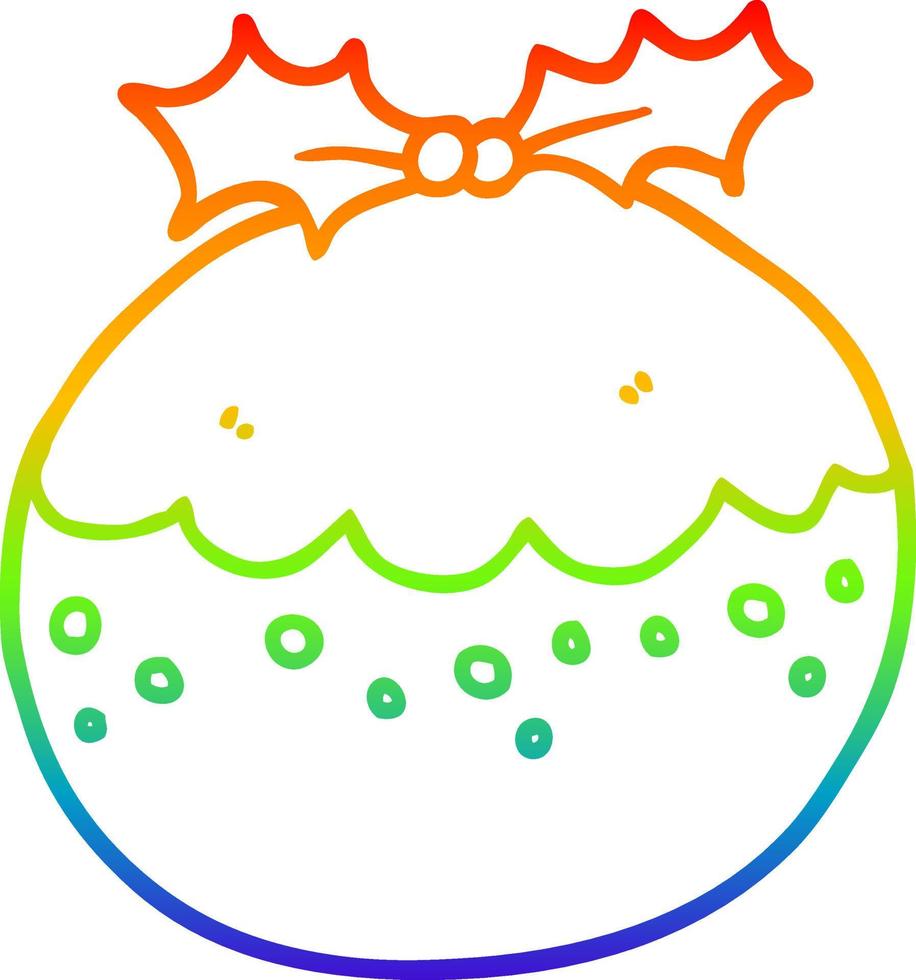 pudín de navidad de dibujos animados de dibujo de línea de gradiente de arco iris vector