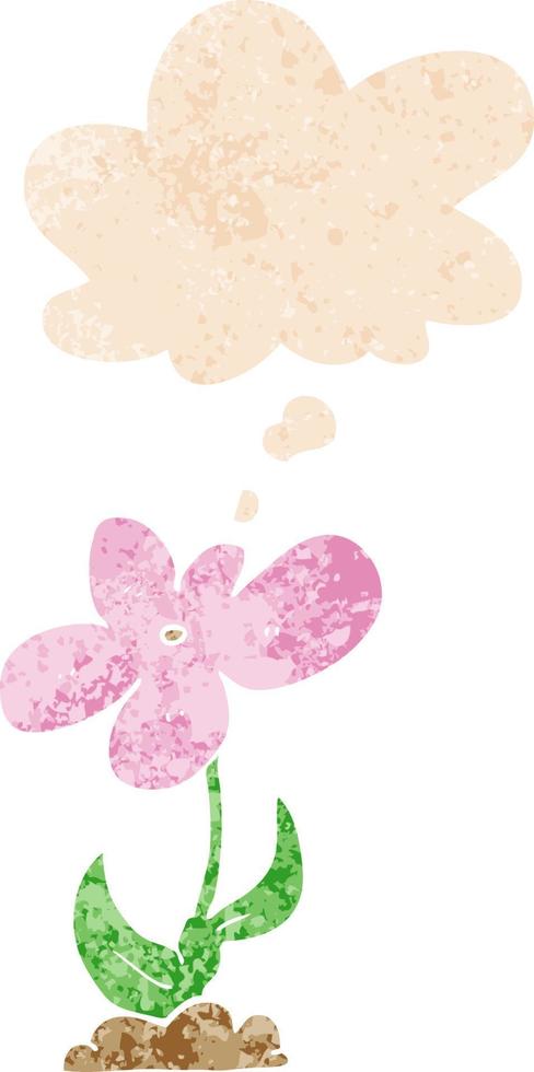 cartoon flower and thought bubble in retro textured style vector