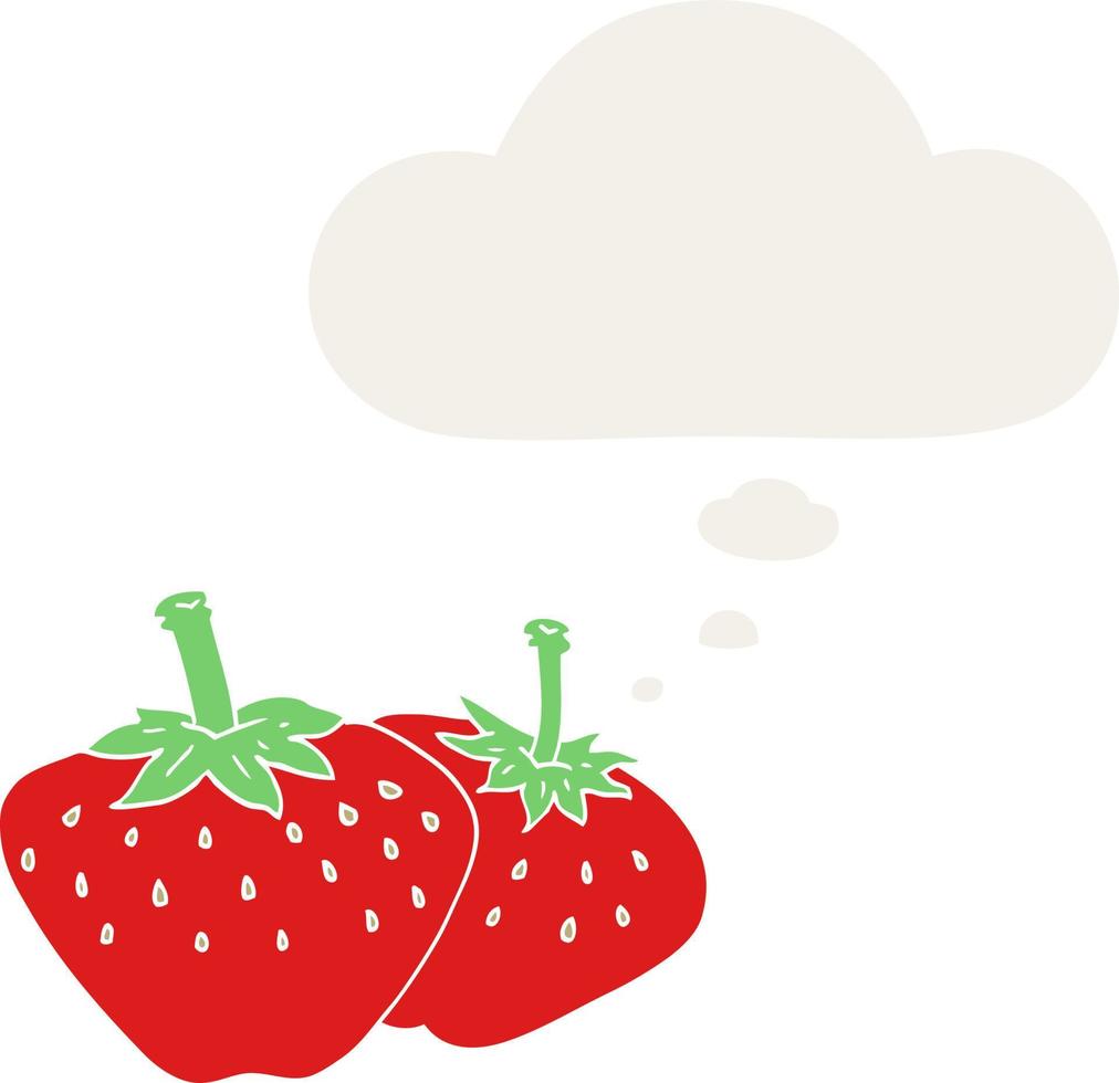 cartoon strawberry and thought bubble in retro style vector