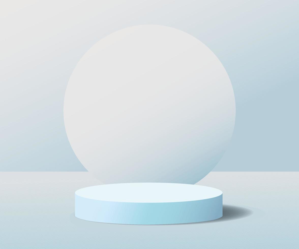 Plataforma de fondo 3d con una plataforma esférica en el centro de la imagen, detrás de ella hay un gran fondo circular. centrarse en los tonos azules vector