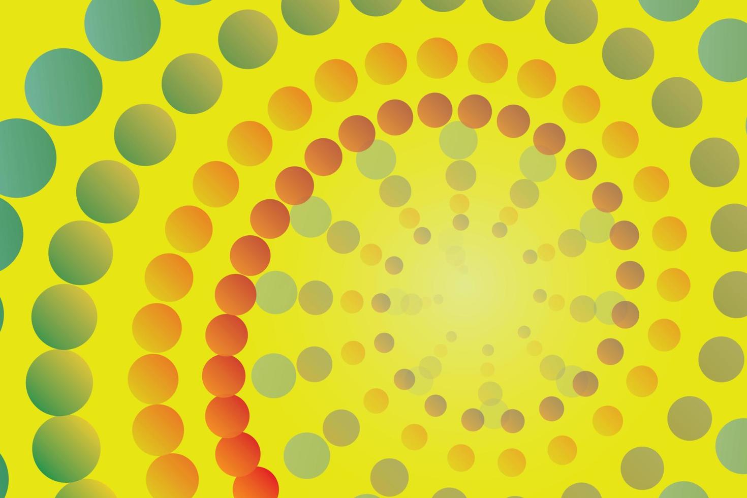 círculo de fondo abstracto que es pequeño, grande y tiene una variedad de colores. espiral desde el centro de la imagen con un fondo amarillo. vector