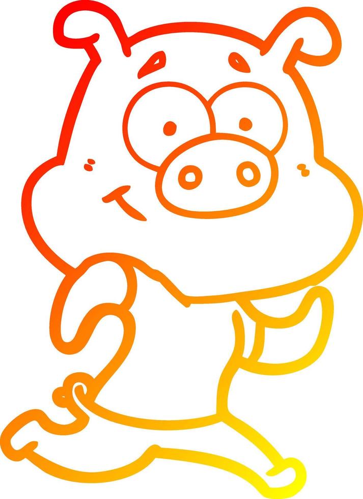 warm gradient line drawing happy cartoon pig running vector