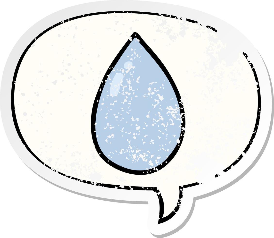 cartoon water droplet and speech bubble distressed sticker vector