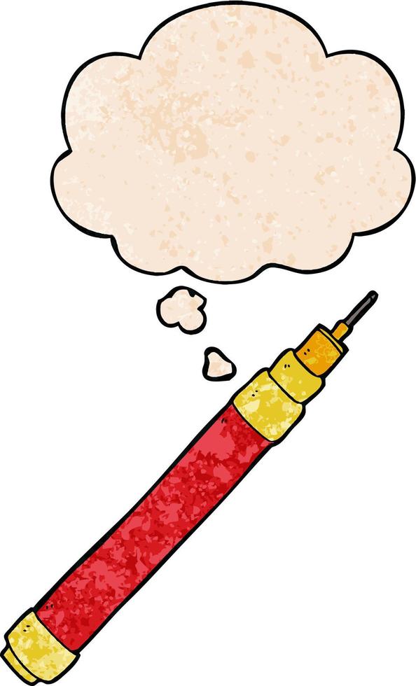 cartoon pen and thought bubble in grunge texture pattern style vector