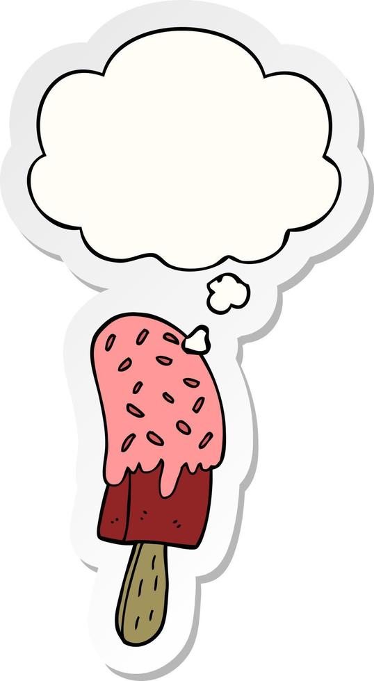 cartoon ice cream lolly and thought bubble as a printed sticker vector