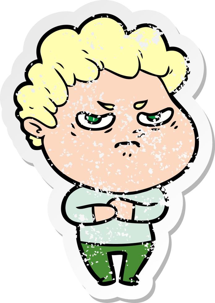 distressed sticker of a cartoon angry man vector