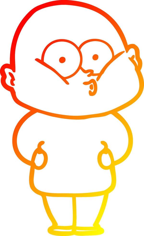 warm gradient line drawing cartoon bald man staring vector